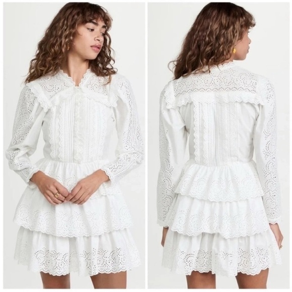 Ulla Johnson Aster Long Sleeve Tiered Ruffle Mini Dress White